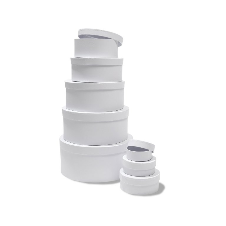 Scatola rotonda di cartone, grezza, bianca