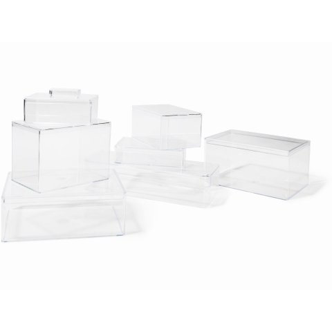 Plastic boxes, transparent, rectangular 58 x 38 x 23 mm, (O)