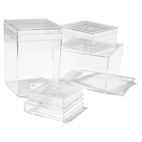Plastic boxes, transparent, square 73 x 73 x 33 mm, (F, S)