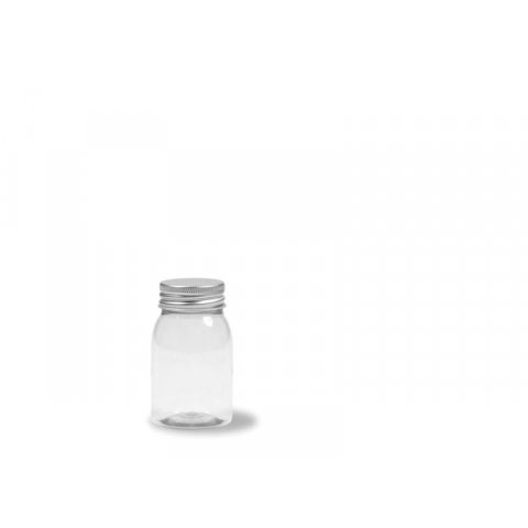Plastic containers, transparent, with alu screw top 100 ml, h = 82 mm, ø 49 mm, ø 38 mm, 150 pieces