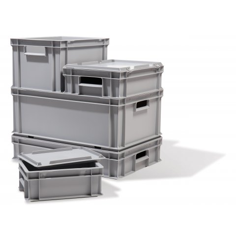 Caja apilable, gris, diferentes tapas disponibles sin tapa, 220 x 400 x 600 mm (altura de apilamiento 209 mm)