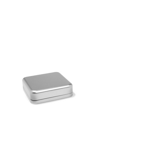 Tin container, square, silver lid without hinge, without fillet, 120 x 120 x 35