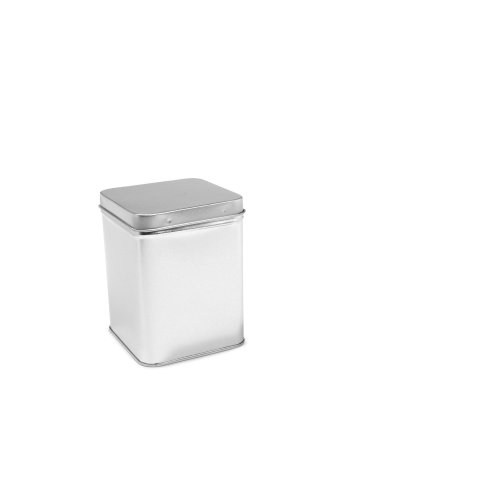Tin container, square, silver lid with hinge, without fillet, 88 x 88 x 113