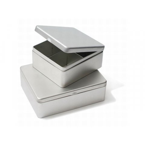 Tinplate container with partitions, silver lid with hinge, 155 x 135 x 70, m. 4 compartments