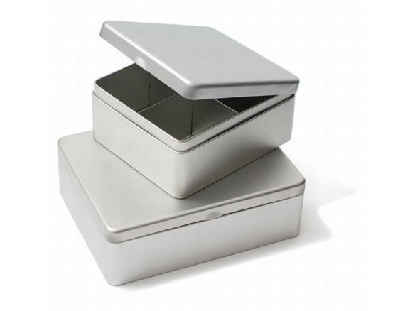 Tinplate container with partitions, silver