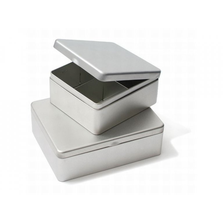 Tinplate container with partitions, silver