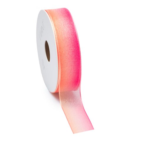 Geschenkband Organza Ombré b = 25 mm, l = 20 m, Farbverlauf pink-orange