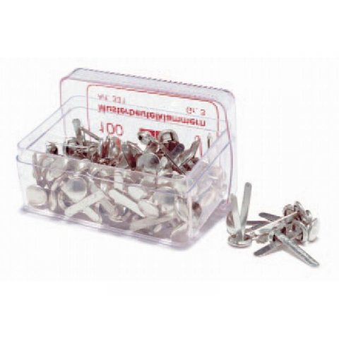 Brass fasteners, silver 100 pieces in plastic box