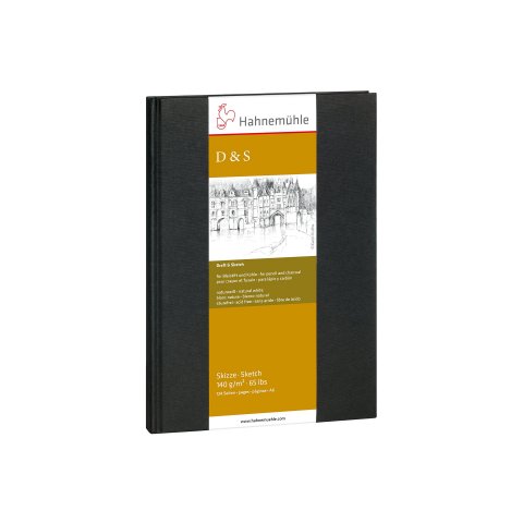 Cuaderno de bocetos de Hahnemühle D&amp;S blanco natural, 140 g/m². 148 x 105 mm, DIN A6 HF, 62 Bl/124 S, costura de hilo