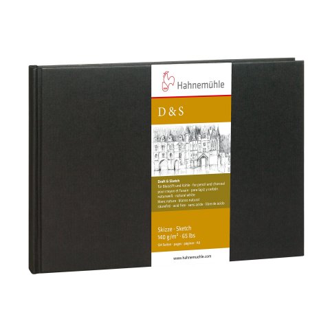 Cuaderno de bocetos de Hahnemühle D&amp;S blanco natural, 140 g/m². 105 x 148 mm, DIN A6 QF, 62 Bl/124 S, costura de hilo