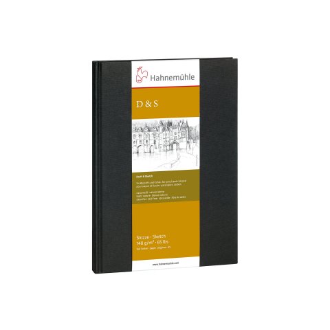 Cuaderno de bocetos de Hahnemühle D&amp;S blanco natural, 140 g/m². 210 x 148 mm, DIN A5 HF, 80 Bl/160 S, costura de hilo
