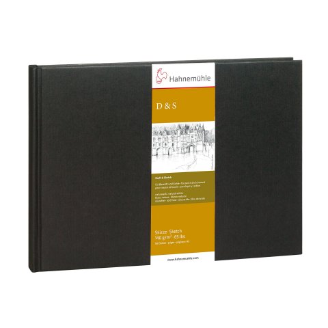Cuaderno de bocetos de Hahnemühle D&amp;S blanco natural, 140 g/m². 148 x 210 mm, DIN A5 QF, 80 Bl/160 S, costura de hilo