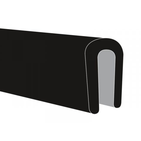 Soft-PVC edge-protector U-channel strips for th=1.5-2.8 mm, w=9.5 mm, black, 50 m