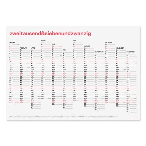 Rikiki Jahreskalender Siebdruck Neon 2027, DIN A1, 841 x 594, neonkorall-schwarz-gold