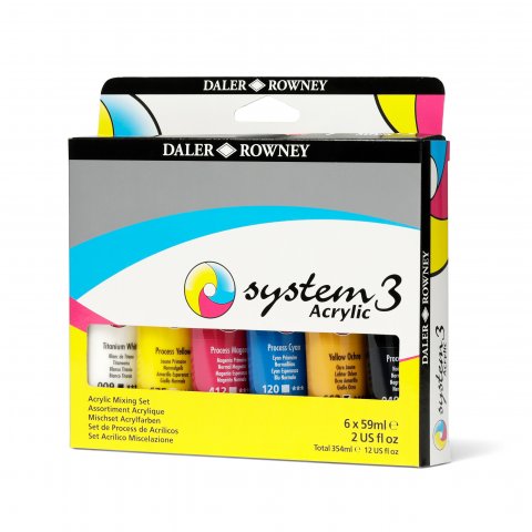 Daler-Rowney Sistema di pittura acrilica 3, Set 6 tubi da 59 ml (set di colori primari)