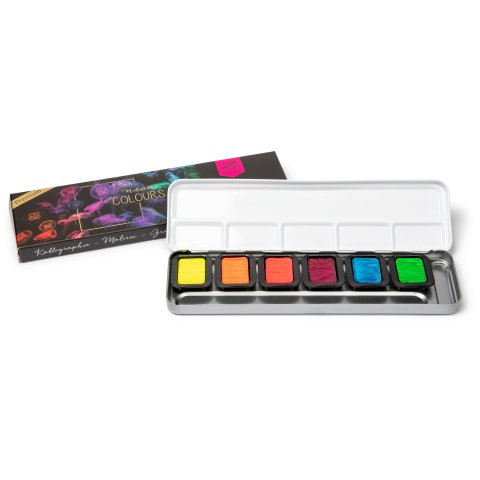 Finetec Aquarellfarbe Set Neon, transparent, 6 Farbtöne