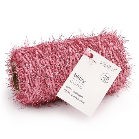 Cotton cord with metallic fringes ø approx. 1.5mm, l = 25 m, Blitzy, marble pink