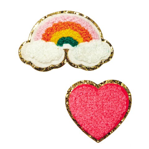 Decoration stickers made of fabric for gluing 100% polyester, rainbow + heart