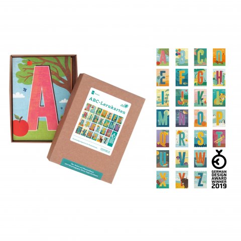 Juego de tarjetas Monimari de papel reciclado 26 tarjetas en caja, DIN A6, 350g/m², FSC, A-Z