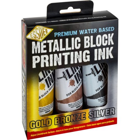 Essdee inchiostro per lino, set a base d'acqua, 3 x 100 ml, colori metallizzati