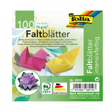 Origami Faltblätter, durchgefärbt, mix pack 100 x 100, 10 Farben sortiert, 100 Blatt