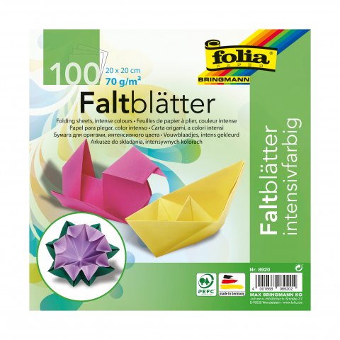 Origami Faltblätter, durchgefärbt, mix pack 200 x 200, 10 Farben sortiert, 100 Blatt