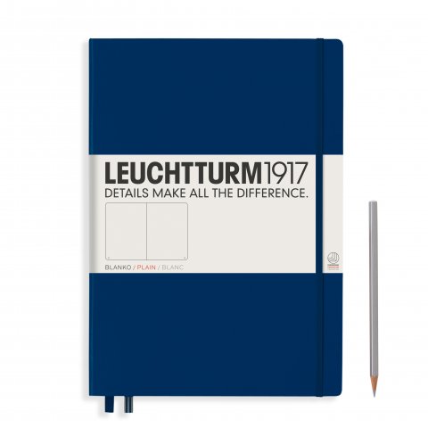 Leuchtturm Cuaderno de capa dura A4 +, Master Slim, en blanco, 121 páginas, azul marino