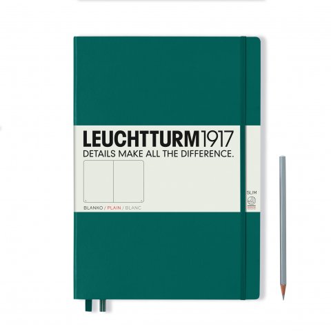 Leuchtturm Cuaderno de capa dura A4+, Master Slim, en blanco, 123 p., verde pacífico