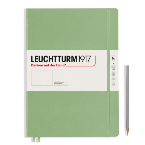 Leuchtturm Cuaderno de capa dura A4+, Master Slim, en blanco, 123 páginas, salvia