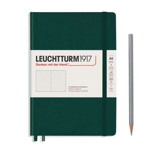 Leuchtturm copertina hardcover del quaderno A5, medio, a scacchiera, 251 pagine, verde bosco
