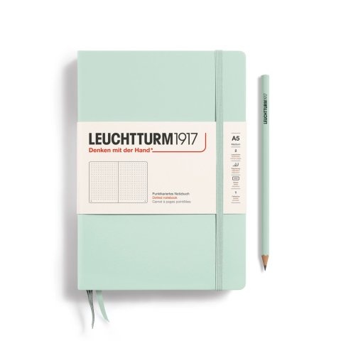 Leuchtturm Cuaderno de capa dura A5, mediano, cuadriculado de puntos, 251 páginas, verde menta