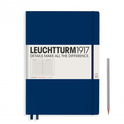 Leuchtturm Cuaderno de capa dura A4+, Master Classic, rayado, 235 páginas, azul marino