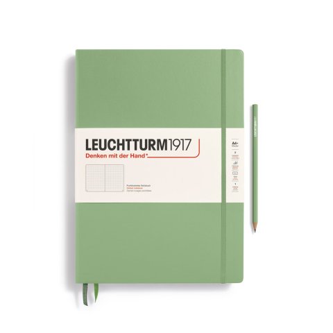 Leuchtturm Cuaderno de capa dura A4+, Master Slim, punteado, 123 p., salvia