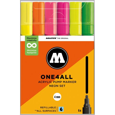 Molotow rotulador acrílico One4all 227HS, juego de 6 unidades 6 bolígrafos, neón, (841)