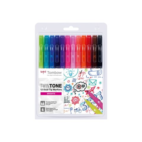 Tombow Twin Tones Set 12 penne, Brights