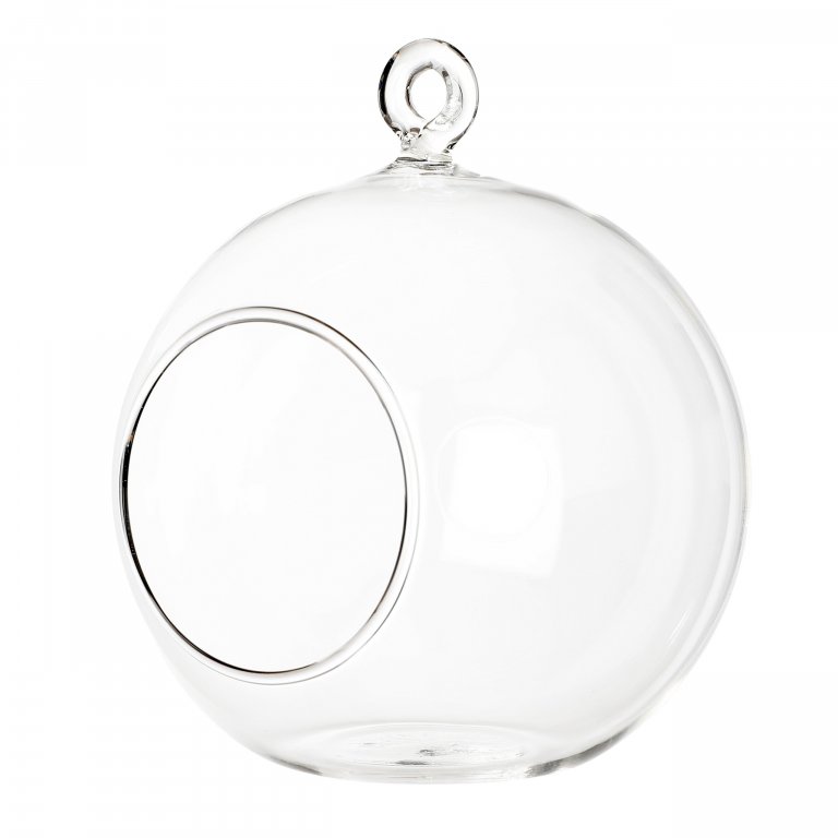 Glass ball with round opening, colourless