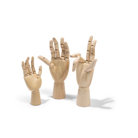Model hand, wood unvarnished childs, right, h = 130 mm