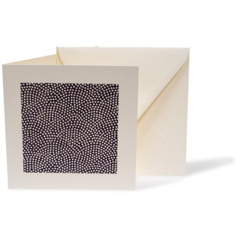 Klappkarte Chiyogami inkl. Kuvert, 125 x 125 mm, Punkte weiß/graubraun