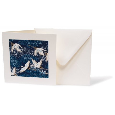 Chiyogami folded card incl. envelope, 125 x 125 mm, crane on blue