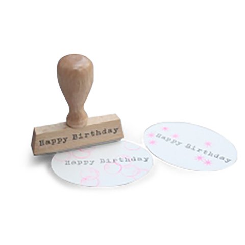 Motivstempel aus Holz, Typo Happy Birthday, 6 x 57 mm