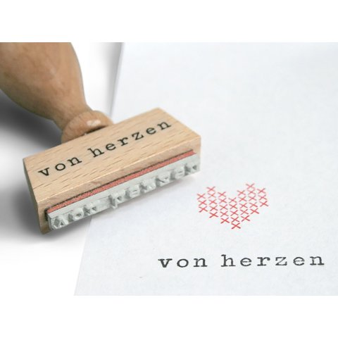 Motivstempel aus Holz, Typo von Herzen, 4 x 36 mm