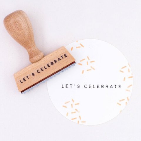 Motivstempel aus Holz, Typo Lets Celebrate, 3 x 50 mm