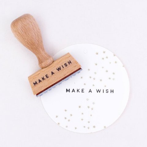 Motivstempel aus Holz, Typo Make a wish, 3 x 39 mm