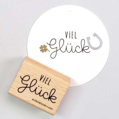 Motivstempel aus Holz, Typo viel Glück, 25 x 40 mm