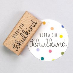 Motif stamps from wood, typo Hooray for a schoolchild, motif size = 70 x25 mm