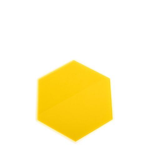 Acrylic glass GS transparent fluorescent hexagon (a) = 45 mm, s = 3 mm, laser-cut, yellow