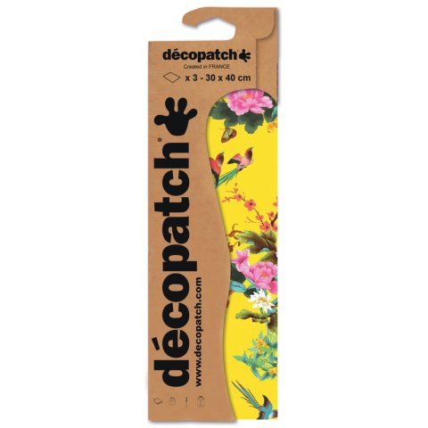 Décopatch, paper 3 sheets, 30 x 40 cm, No. 750, yellow, flowers large