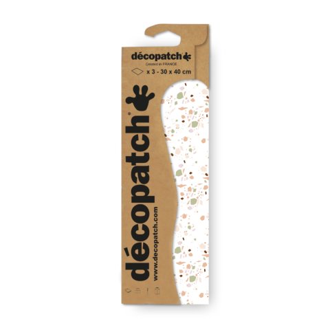 Décopatch, Papier 3 Bg., 30 x 40 cm, Nr. 878, weiß, Muster terrazzo