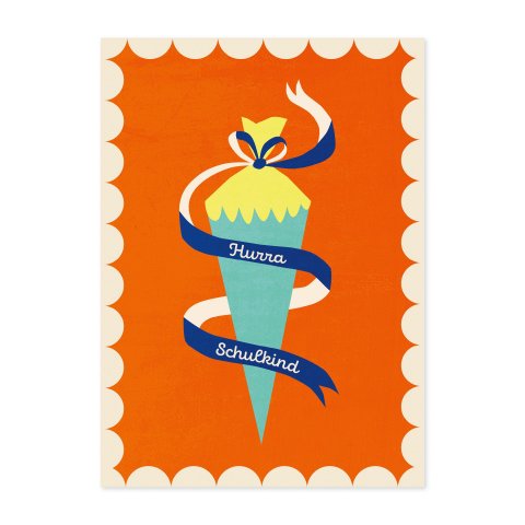 Cartolina postale Monimari scuola di carta riciclata DIN A6, 105 x 148 mm, 350g/m², FSC, cono scolastico arancione