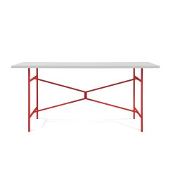 Modulor Tisch X, reinrot matt, Melaminplatte weiß, Kante weiß; 25x800x1600mm